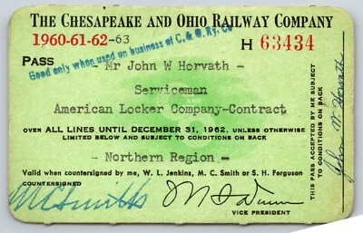 Chesapeake and Ohio Railway 1960-61-62-63 Yearly Train Pass #63434 - Image 1 of 2