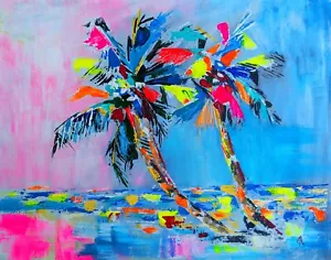 Original Painting On Canvas. Palm Trees. Beach House Wall Art 11x14. Abstract - Picture 1 of 3
