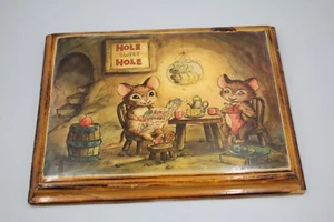 W.M. Will Otto Home Sweet Home Mice Kitsch 1970s 7x9" Wooden Shellaque CUTE - Picture 1 of 4