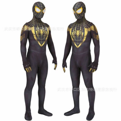 Golden Miles Morales Spider-Man Jumpsuit Cosplay Bodysuit Costume Adult Kids UK - Image 1 of 4