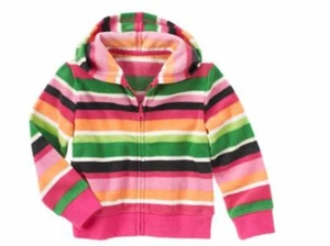 NWOT Gymboree Stripe Microfleece Hoodie Cherry Pink Size Medium Girls M Zippered - Picture 1 of 3