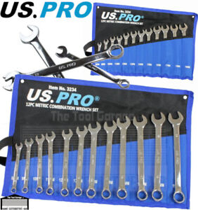 US PRO Tools 12pc Combination Spanner Set Spanners Metric 8-19mm NEW 3234