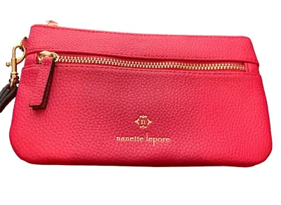 Nanette Lepore 'Riya' Pink Pebble Leather Soft Zip Up Wristlet Wallet • 21.24€