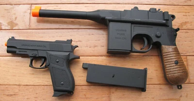 UKARMS MAUSER BROOMHANDLE C96 AIRSOFT SPRING PISTOL & A SMALL PISTOL COMBO