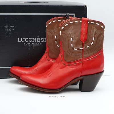 Botas de Vaquera Lucchese Cremallera Lateral Western Boho Botines para Mujer M6070 Rojo/Coñac Foto 1 de 4