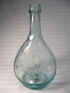 Antique Aqua Glass Calabash Flask Wheat Tree Pitchfork Rake 1850's - Picture 1 of 14