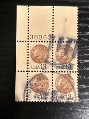 SCOTT # 1734 Indian Head Penny U S Stamps Margin Block of 4 - Image 1 of 2