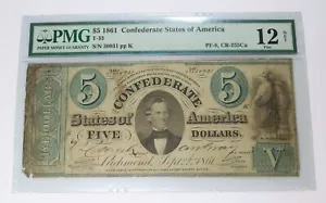 1861 PMG F12 NET Confederate States of America $5 Dollar Note Missing VA #35746F - Picture 1 of 4