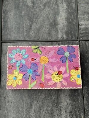 Flower Jewelry Wooden Treasure Chest Memory Box w/Removable Dividers 10”x6”. - Image 1 of 4