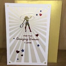 Hallmark Wonder Woman Valentine Card Paper Gold Envelope DC Comics