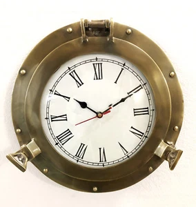 12" Antique Marine Brass Ship Porthole Clock Nautical Wall Clock Decorative - Picture 1 of 5