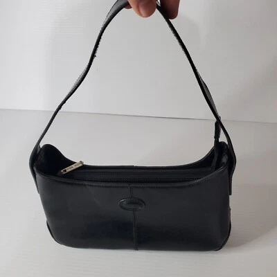 Rina Rich 手提包 钱包 全黑色皮革 复古包 银色 拉链  — 第 1/4 张图片