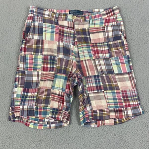 Polo Ralph Lauren Shorts Mens 33 Madras Plaid Patchwork Chino Preppy Cotton - Picture 1 of 7