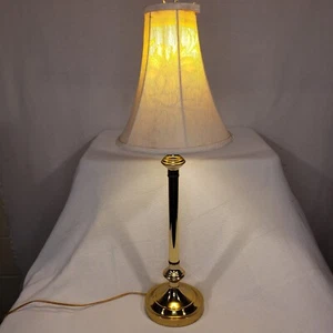 Vintage Elegant Lamp Gold Metal Base Unique Bell Shape silk Shade 30in height - Picture 1 of 7