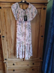 pretty little thing dress size 10 Pink With Flowers, Wedding/Cruise off shoulder - Picture 1 of 8