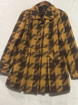 Abrigo Luii by Anthropology Grande Amarillo Mostaza Mezcla Lana Cuadros Marrón Largo Medio Foto 1 de 4