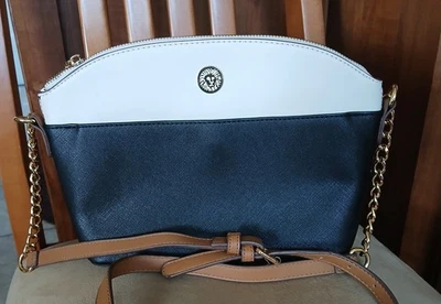 Bandolera Anne Klein Classic Curves Negra Blanca Oro Cadena Bolso Cartera NUEVO Foto 1 de 4