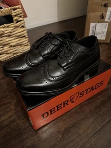 Deer Stags Ace Oxford Leather Wingtip Dress Shoes Big Boys Size 5w Black Worn - Picture 1 of 6