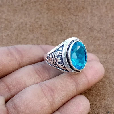 Blue Topaz Gemstone Ring 925 Sterling Silver Ring Handmade Men's Gift Ring R63 - Image 1 of 4