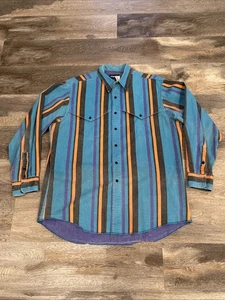 Vintage Wrangler Western Brushpopper gestreift Southwest Baumwolle Hemd 17-35 USA - Bild 1 von 4