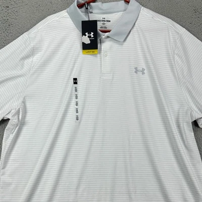 Under Armour Shirt Golf Polo Mens 3XLT Tall Gray Stripe Rugby Loose Fit Logo NEW - Image 1 of 4