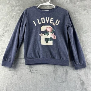 H&M Sweater Girls 4 - 6 Y Blue I Love You 2 Floral - Picture 1 of 4