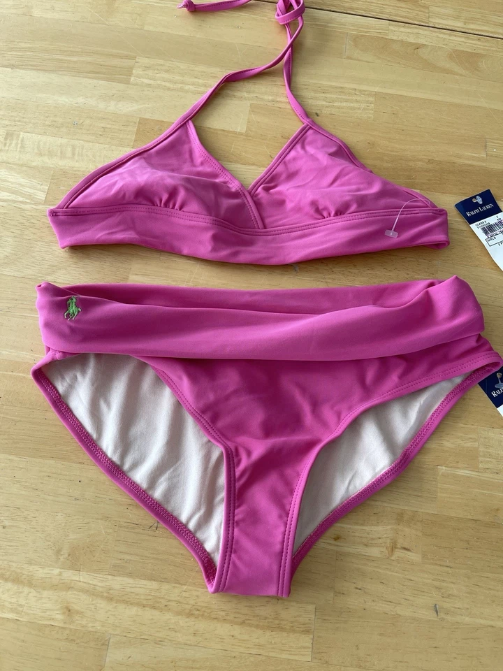 Ralph Lauren Polo Pony Logo Niñas 2 piezas Bikini Traje de Baño Conjunto Rosa Talla 14- Nuevo con Etiquetas Foto 1 de 4