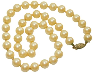 Collar gargantilla vintage anudada a mano con perlas doradas llenas de oro de una sola hebra - Imagen 1 de 5