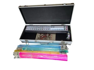 Mahjong Set, White Tiles, Modern Pushers, Silver Aluminum Case, NEW, Free Ship - Picture 1 of 3