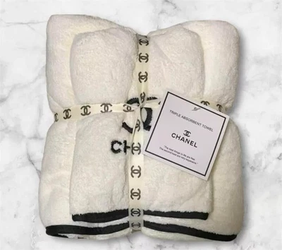 CHANEL Set 2 asciugamani novità asciugamano bagno viso bianco inutilizzato uk