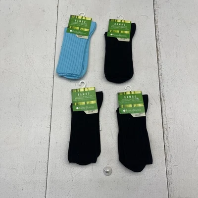 Punto Blanco Bamboo Socks Womens One Size Lot of 4 Black Blue Ribbed Crew - Image 1 of 4