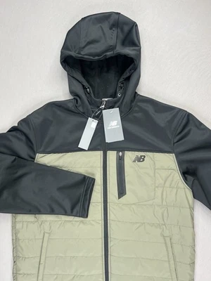 New Balance Puffer Jacket Fleece Lined Hooded Full Zip Green Mens Size Medium - Image 1 of 4