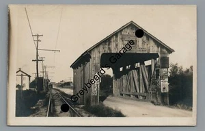 RPPC Trolley Covered Bridge National Road EAST GERMANTOWN IN Real Photo Postcard - Picture 1 of 2