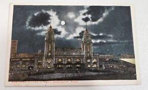 C. 1920s New Union Station At Night Worcester, MASS Postcard Unposted Vintage - Picture 1 of 2