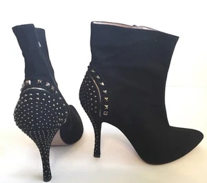 Pura Lopez Black Suede Studded High Heel Ankle Boots - Size US 9 - 40 EUC - Picture 1 of 12