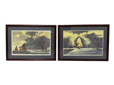 Set of 2 Watercolor on paper Seascape Signed R. Faust Framed Ships At Sea - Image 1 of 4