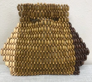 A NEW DAY Boho 3-Tone Brown Wood Bead Handbag Purse - Picture 1 of 10
