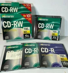 Memorex CD-RW 4X-700MB-80 Min Individually in Slim Jewel Cases 5 Sealed 3 not - Picture 1 of 7