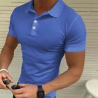 Men's Summer Muscle T Shirt Button Collar Shirts Short Sleeve Tops Bodybuilding