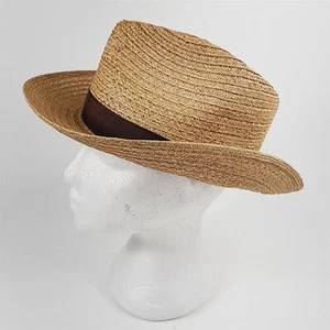 Vintage Park Plaza Fedora Hat Woven Milanette Weave Brown Band Size 6 7/8 - Picture 1 of 9