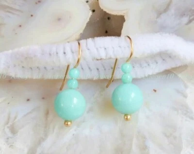 6-12mm Blue Amazonite Stone Round Gemstone Beads Hook Earrings French Style - Image 1 of 4