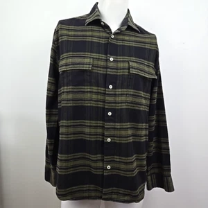Soft Cloth Brand Flap Pocket Work Over Shirt Olive Fairfax Plaid Men's L Italian - Picture 1 of 21