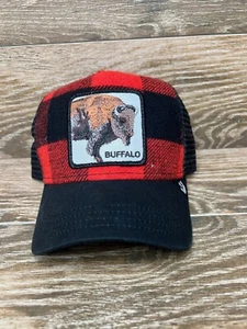 Goorin Bros Buffalo Plaid Wool Blend Animal Farm Trucker Black Red Hat Cap - Picture 1 of 5