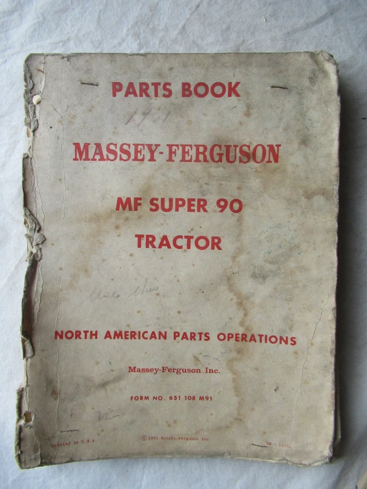 1961 Massey Ferguson MF90 MF 90 Super Tractor Parts Book Catalog Manual - Image 1 of 4