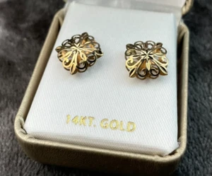 14 Karat Gold filigrane Ohrringe Fleur de Lis Herz Esque - Bild 1 von 9
