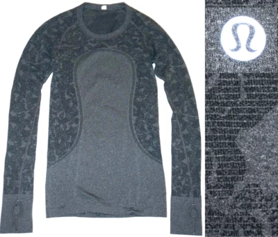 Camisa Lululemon Swiftly Tech L/S elástica jaspeada negra (gris) geométrica talla 4 Foto 1 de 4