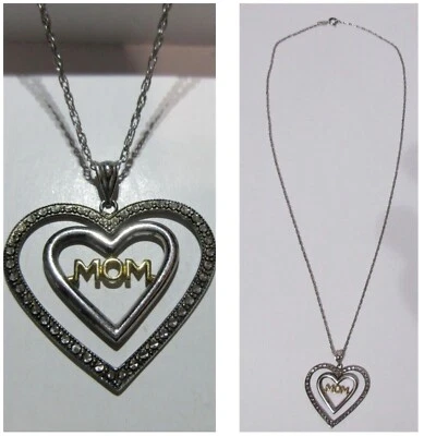 Colar de prata esterlina 925 RL e pingente de coração duplo (ouro 10K MOM) no centro - Imagem 1 de 4