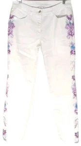 Peter Nygard Jeans Women's Size 12 White Skinny Graphic Print Flowers Straight - Imagen 1 de 12