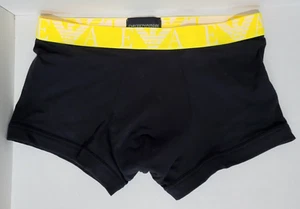 Emporio Armani Mens Underwear Trunk Black Yellow Small Boxer Shorts 1 Pair New - Picture 1 of 3