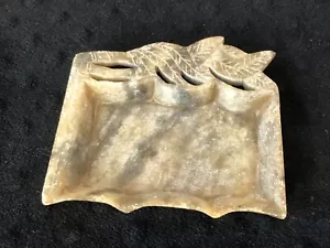 Old Unusual Carved Soapstone Dish w/ Leaf Pattern, Unmarked 4" wide - Picture 1 of 9